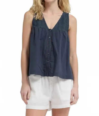 Grade & Gather V-neck Eyelet Tank In Blue In Black