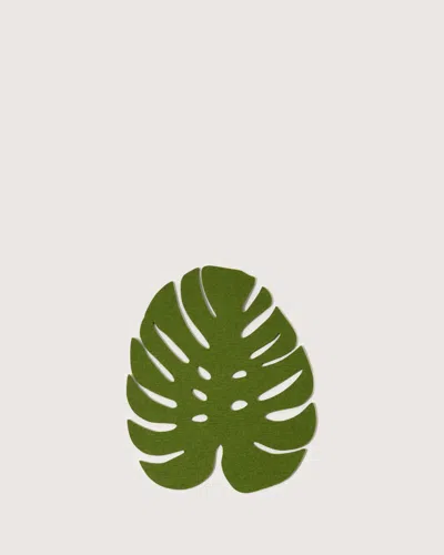 Graf & Lantz Merino Wool Large Monstera Trivet In Green