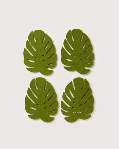 Graf & Lantz Merino Wool Monstera Coaster Solid 4 Pack In Green