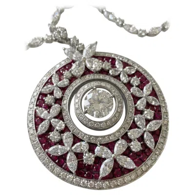 Pre-owned Graff 13.63 Carat Diamond & Ruby Butterfly Motif Medallion Necklace In Multi
