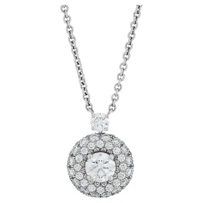 Pre-owned Graff 18 Karat White Gold Round Diamond Halo Pendant On Chain