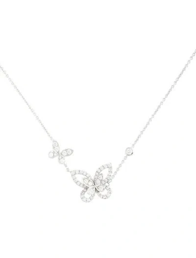 Pre-owned Graff 18k Diamond Double Butterfly Silhouette Pendant Necklace, 18" In Multicolor