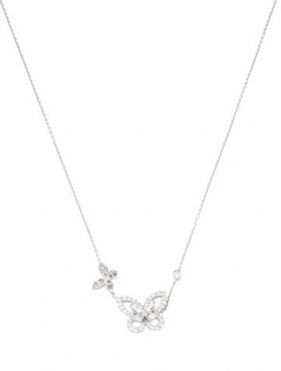 Pre-owned Graff 18k Diamond Double Butterfly Silhouette Pendant Necklace, 18" In Multicolor