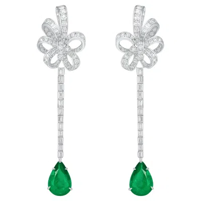 Pre-owned Graff 18k White Gold Emerald And Diamond Drop Earrings – 6.10 Carats