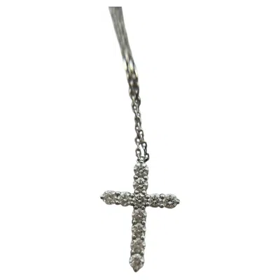 Pre-owned Graff 18k White Gold Round Diamond Cross Pendant Necklace