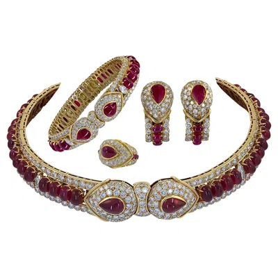 Pre-owned Graff 18k Yellow Gold Diamond And Rubies Suite Necklace