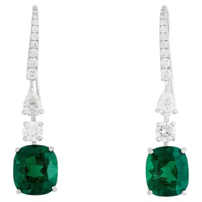 Pre-owned Graff 18kwg/plat Colombian Minor Emerald And Diamond Dangle Earrings In Green