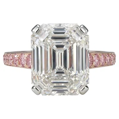 Pre-owned Graff 4.25 Carat Emerald Cut Diamond & Natural Pink Diamond Engagement Ring