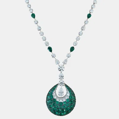 Pre-owned Graff Bambe 18k White Gold Diamonds Emralds Necklace