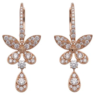 Pre-owned Graff Certified Diamond Butterfly Dangle Earrings In 18k Rose Gold In Red