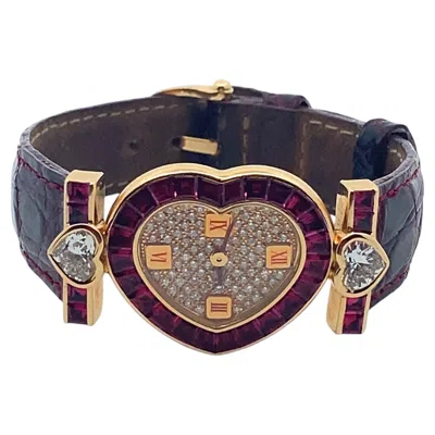 Pre-owned Graff Diamond And Ruby Heart Watch In 18k Yellow Gold