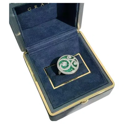 Pre-owned Graff "diamond On Diamond" Cocktail Ring Emeralds Pavé-diamonds White Gold 51