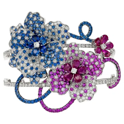 Pre-owned Graff Diamond Ruby And Sapphire Flower Cuff Bracelet In Blue