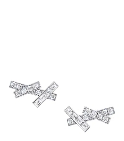 Graff Mini White Gold And Diamond Threads Earrings In Metallic