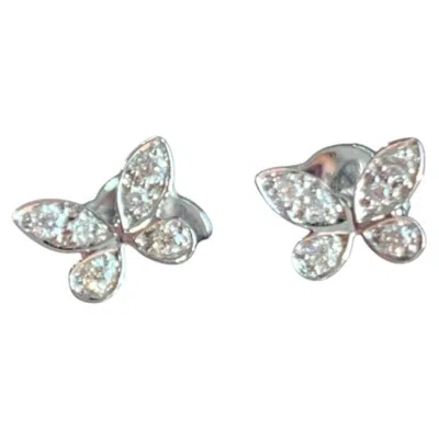 Pre-owned Graff Pave Butterfly Diamond Petite Stud Earrings 18k White Gold