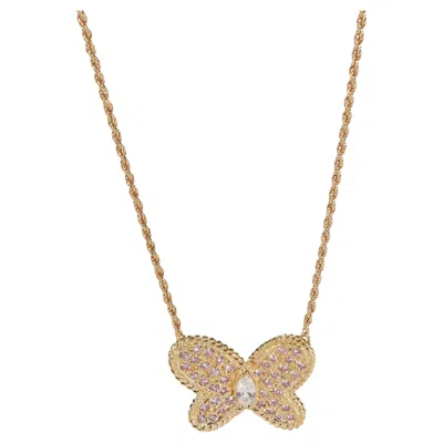 Pre-owned Graff Pink & White Diamond Butterfly Necklace In 18k Yellow Gold 0.75 Ctw