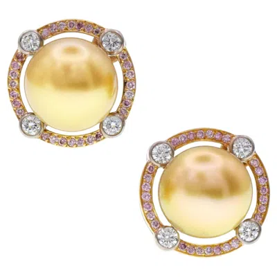 Pre-owned Graff Pink And White Diamond With Yellow Pearl Earrings