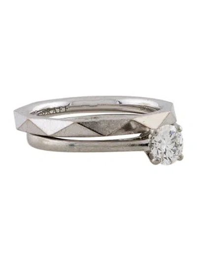 Pre-owned Graff Platinum Diamond Solitaire Engagement Ring W/ 18k Band Ring In Multi