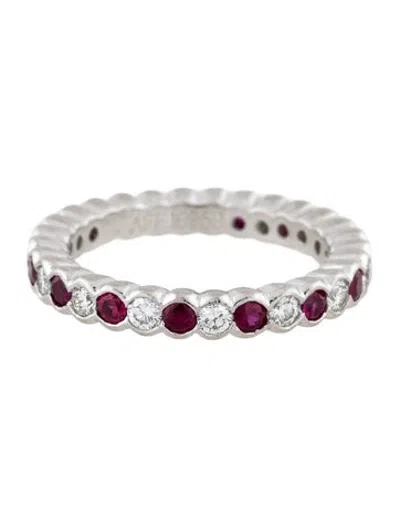 Pre-owned Graff Platinum Ruby & Diamond Eternity Band In Multicolor