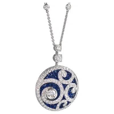 Pre-owned Graff Sapphire Diamond Medallion Pendant Necklace In 18k White Gold