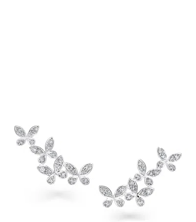 Graff Small White Gold And Diamond Butterfly Earrings In Green