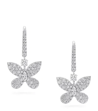 Graff White Gold And Diamond Butterfly Mini Drop Earrings In Metallic