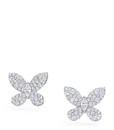 Graff White Gold And Diamond Butterfly Stud Earrings In Gray