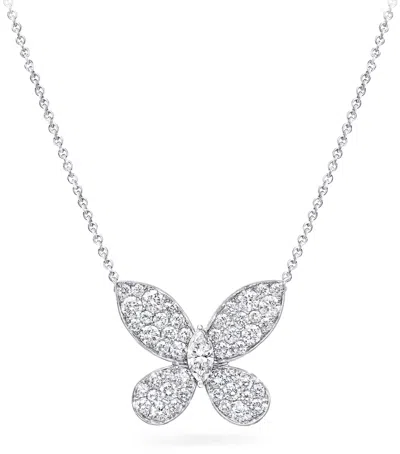 Graff White Gold And Diamond Pavé Butterfly Small Pendant Necklace In Metallic
