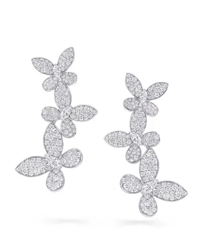 Graff White Gold And Diamond Triple Pavé Butterfly Drop Earrings