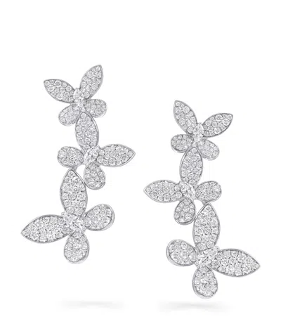 Graff White Gold And Diamond Triple Pavé Butterfly Drop Earrings In Metallic