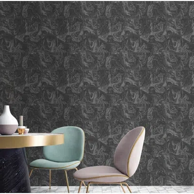 Graham & Brown Braswell Marble Tile 33' L X 20.5" W Wallpaper Roll In Black