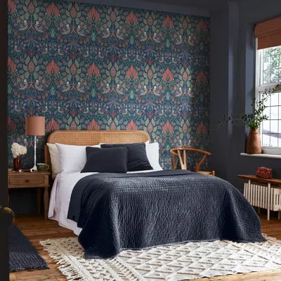 Graham & Brown William Morris Dove & Rose Midsummer Wallpaper In Blue