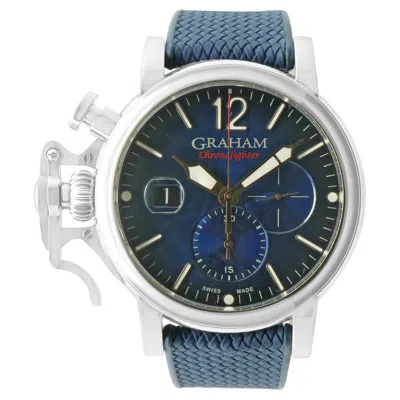 Pre-owned Graham Chronofighter Stainless Steel Grand Lefty Hand 47mm Blue Dial