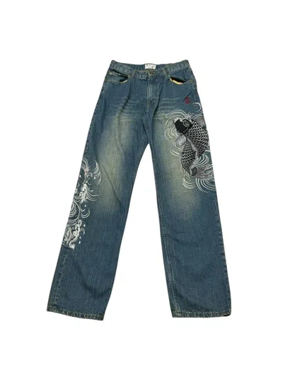 Pre-owned Grailed 369 Karakuri Tamashii Jeans Embroidered Denim Blue Archive