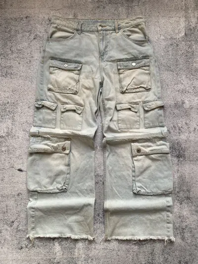 Pre-owned Grailed Avant Garde Very Wide Multi Pocket Cargo Faded Y2k Pants In Blue