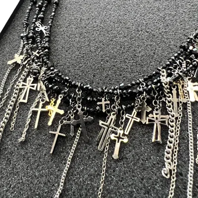 Pre-owned Grailed Gunda 00s Archive “junk Heaven Die” Multi Cross Necklace In Black