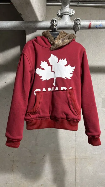 Pre-owned Grailed Rehab By Stunmic “canada” Fur Lined Hoodie In Red