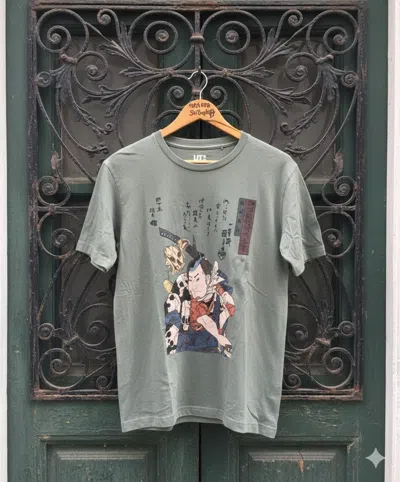 Pre-owned Grailed Uniqlo Japanese Ukiyo-e Kabuki Samurai Graphic Tee In Green