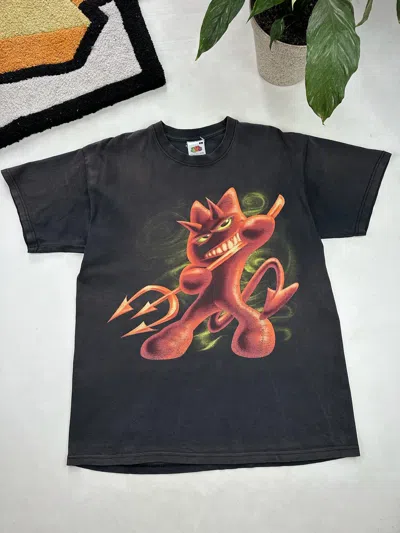 Pre-owned Grailed Vintage 2000s Devil Cartoon T Shirt Acid Rave Faded Tee In Black