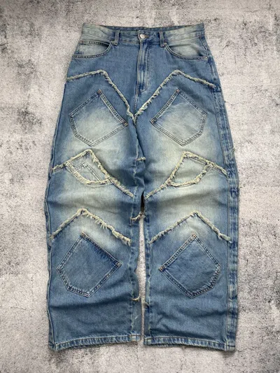 Pre-owned Grailed Vintage Avant Garde Distressed Multi Pocket Cargo Wide Denim In Blue