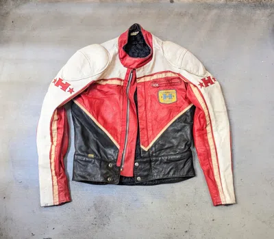 Pre-owned Grailed Vintage Motorcycle Leather Biker Jacket Red Black White Y2k In Gray