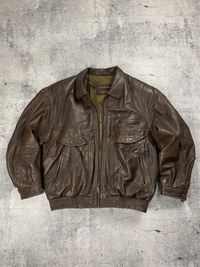 Pre-owned Grailed Vintage Pointess International Leather Bomber Jacket In Brown