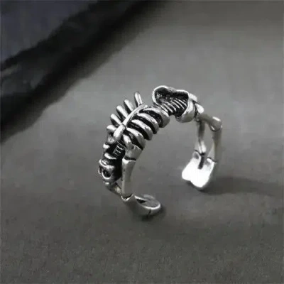 Pre-owned Grailed Vintage Skull Bones Rings Unisex In Silver