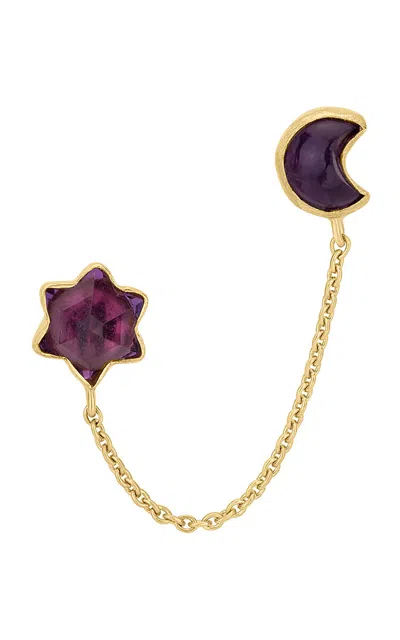 Grainne Morton 18k Gold Plated Silver And Amethyst Double Stud Single Earring In Purple