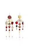 Grainne Morton 18k Gold Plated Silver And Mixed Materials Cats Eyes Earrings In Red