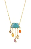 Grainne Morton 18k Gold Plated Silver And Mixed Materials Cloud And Rain Chain Drop Necklace In Blue