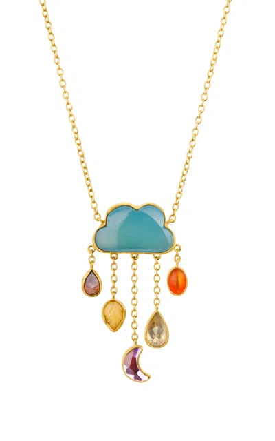 Grainne Morton 18k Gold Plated Silver And Mixed Materials Cloud And Rain Chain Drop Necklace In Blue