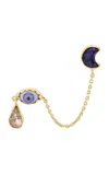 Grainne Morton 18k Gold Plated Silver And Mixed Materials Eye Teardrop Double Stud Single Earring In Black