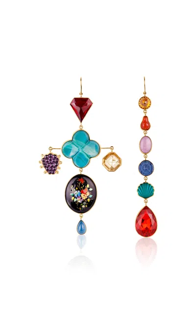 Grainne Morton 18k Gold Plated Silver And Mixed Materials Flower And Fruit Mistmatched Charm Drop In Blue