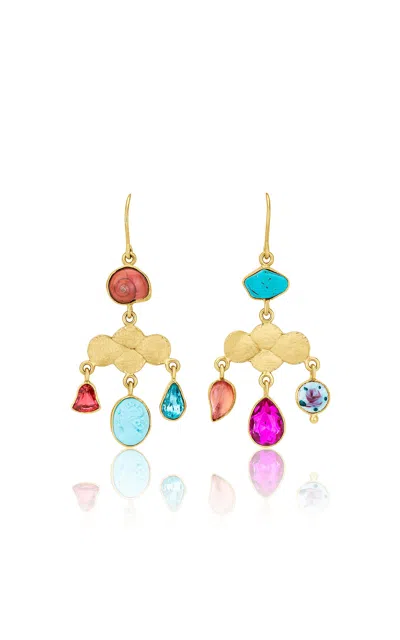 Grainne Morton 18k Gold Plated Silver And Mixed Materials Girandole Earrings In Blue